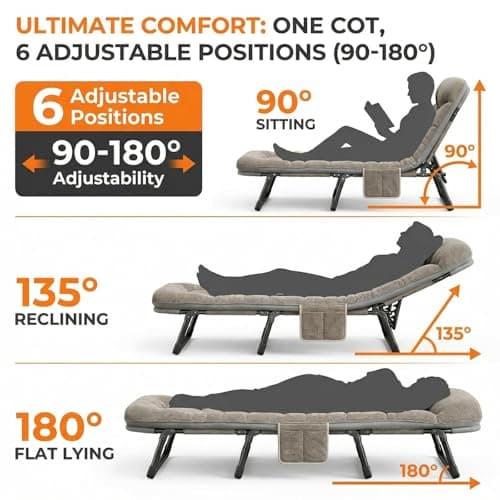 Camping Bed for Adults with Mattress, 6-Position Adjustable, 300kg Load — view 3