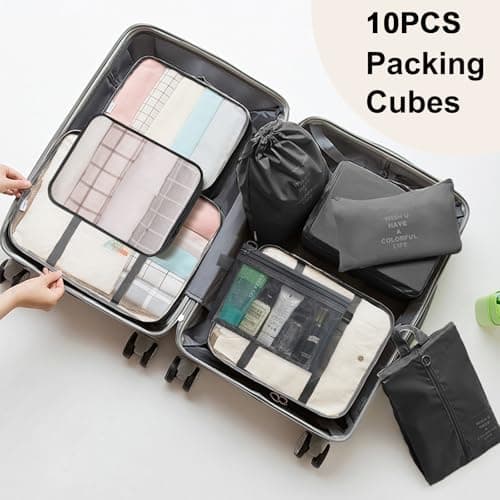 10 pcs Packing Cubes for Suitcases, Travel Organiser Packing Bags for Clothes Shoes Toiletries Travel Luggage Organizers Storage Bags — view 2