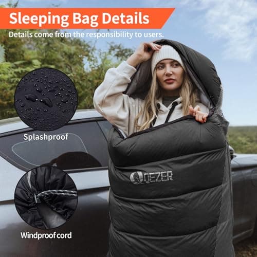 QEZER Down Sleeping Bag,Lightweight Rectangular Winter Sleeping Bag [1180g/1860g] for Adults and Kids 4 Season Camping, Hiking,Warehouse and Moutaineering Outdoor (Black, 500g down) — view 6