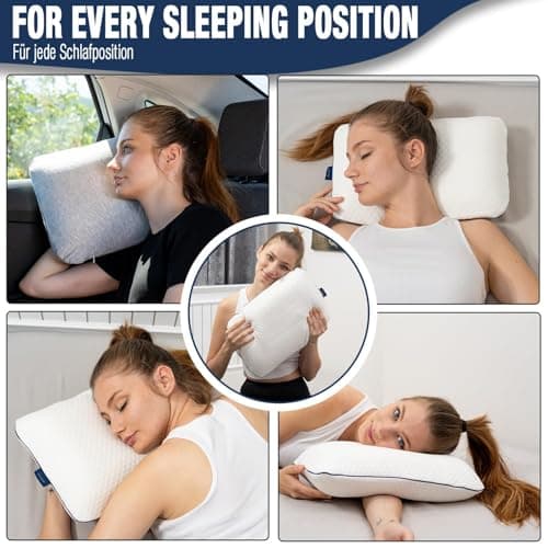 alkamto Travel Pillow - Ergonomic Neck Support Memory Foam with Temperature-Regulating Pillowcase - Includes Extra Cotton Cover and Carry Bag (15,7 x 10,6 x 3,9 In - White + Extra Cover) — view 2