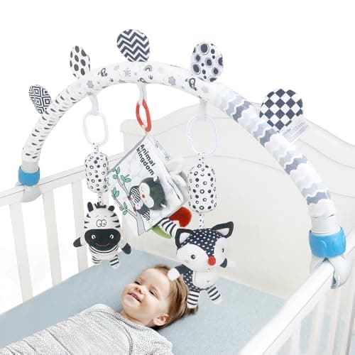 Baby cot Play Activity Arch, Black and White Travel Mobile Bouncer Toy Bar, Stroller and cot Attachment with Hanging Toys (Animal) — view 5