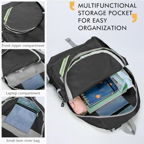Mayoii Foldable Lightweight Backpack Mens – 20L Waterproof Rucksack, Rucking Daypack for Outdoor Sports Hiking Travel Camping (Black) — view 4