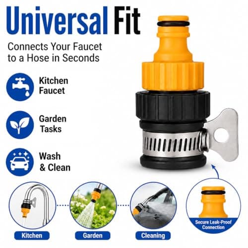 EUQWOSDD Tap to Hose Connector, Universal Kitchen Tap Hose Adapter, Detachable Water Pipe Fitting for Gardening, Car Washing, Cleaning, Easy Quick Connect & Disconnect — view 4
