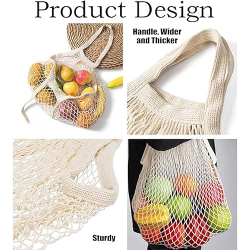 2Pcs grocery net bag,String Bag,Net Bag Fruit Bags,Reusable Net String Shopping Bags Mesh Produce Bags Organic Grocery Shopping Bags Tote Handbag for Vegetables Fruits Commodities Outgoing Travel — view 3