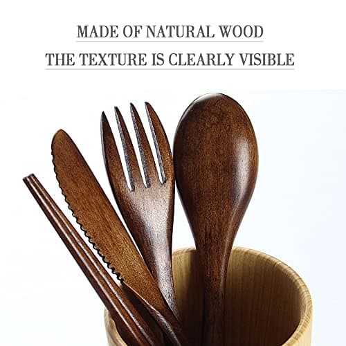 YFWOOD Wooden Cutlery Set, 4PCS Wooden Travel Cutlery, Spoons Forks Set — view 3