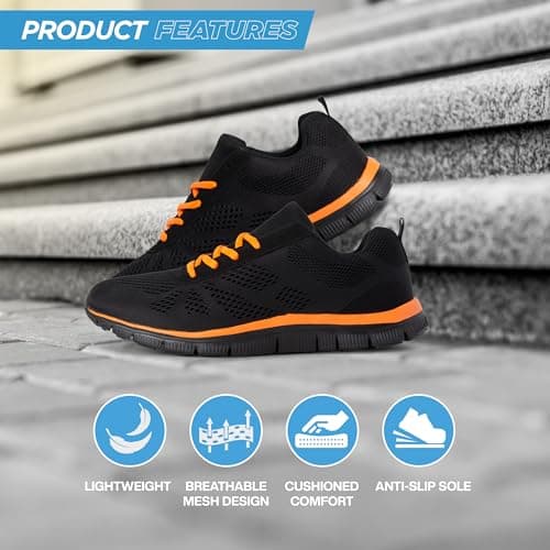 Get Fit Women’s Lightweight Trainers - Breathable Mesh Gym Walking Shoes - Comfortable Lace-Up Fitness Sneakers, Flexible Non-Slip Sole - Black/Orange - UK4/EU37 — view 3