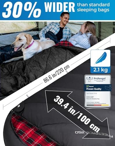 KingCamp XXL Extra Wide Cotton Sleeping Bag for Adults Classic Black — view 2