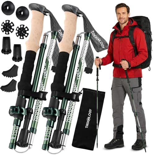 Trekology Trek-Z Collapsible Hiking & Trekking Poles - Balance Support for Seniors, Women, and Men, 2pc Per Set (Trek-Z Green, 100-120cm for Height: 4’11 to 5’10”)