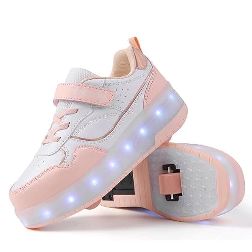 Roller Skate Shoes for Boys and Girls Kids LED Light Up Fashion Sneakers Skating Shoes with Rechargeable and Detachable Wheels The Gift for Party Birthday Christmas Day Pink — view 4