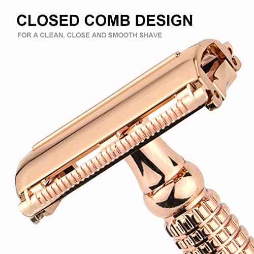 BAILI Butterfly Double Edge Safety Razor Rust-proof Reusable Manual Wet Shaving for Men Women with Mirrored Travel Case Rose Gold BD177C — view 3