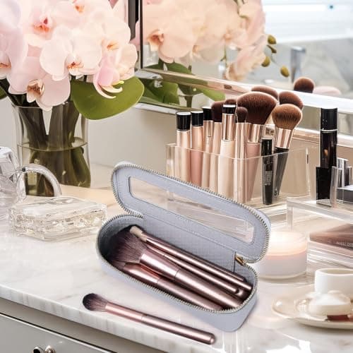 Pinkmik Makeup Brush Bag Slim Clear Makeup Bag Transparent Travel Cosmetic Case & Toiletry Bag with Zipper Small Beatuy Makeup Bag Purse Organizer for Women, Gray, SLIM-3, Makeup Brush Case — view 5