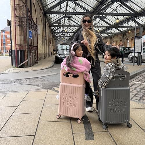 Carry On Kiddie | Kids Ride-On Cabin Suitcase with Built-in Child Seat & Safety Harness | Cabin Size 53×35.5×25cm | Ages 18 Months–10 Years (Blush Pink) — view 4