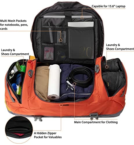 Ubon 55L Travel Duffel Backpack Waterproof 4-Way Holdall Gym Bag Orange — view 3