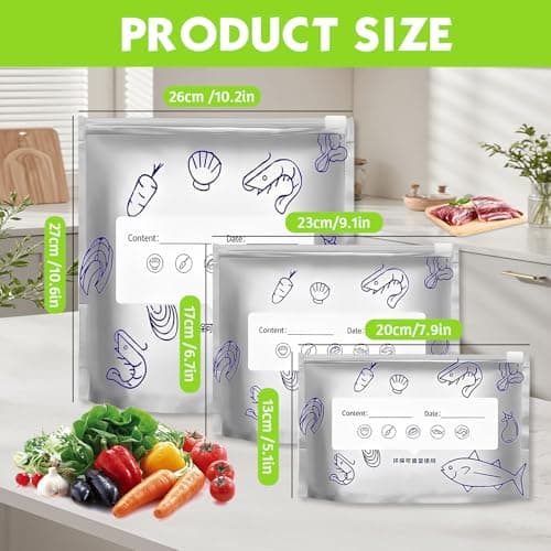 KutaKuta 30PCS Aluminum Foil Food Bags - 3 Sizes Reusable Aluminum Foil Sealable Storage Bags, Aluminium Foil Sealable Storage Bags with Label, Zip Lock Bags for Meat, Fish, Vegetable Fruit — view 5