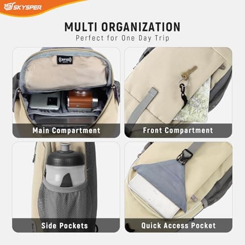 SKYSPER Sling Bag RFID Cross Body Bag Recycled Crossbody Backpack Travel Daypack(Beige) — view 5