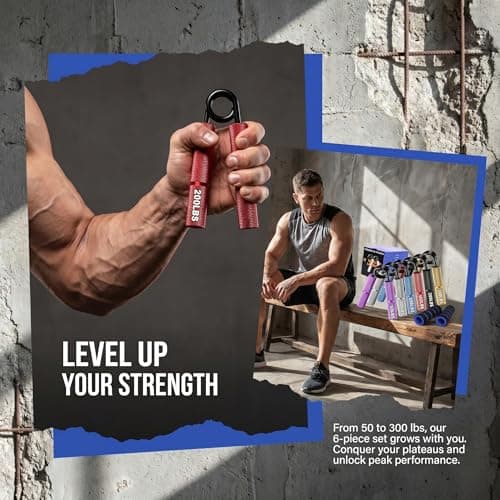 Grip Strength Trainer Set 6 Pack - 50-300 LBS Adjustable Resistance Forearm Exerciser, Wrist Forearm Strengthener，Metal Hand Grip Gripper Strengthener for Strength Training, Rehabilitation, Climbing — view 4