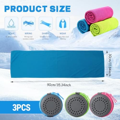 XQMMGO 3 Pack Cooling Towels (30x90cm), Instant Cold Microfibre Ice Towel for Neck with Portable Case & Clip, Quick Dry Breathable Gym Towel for Sports, Running, Yoga, Golf, Travel & Heat Relief — view 2