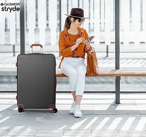 CALDARIUS Hardshell Luggage | Durable Suitcases | Lightweight & Secure with Combination Lock | Smooth 4 Dual Spinner Wheels | Ideal Travel Bag & Luggage Sets (Grey, Large 28") — view 3