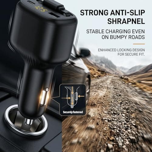 HOWDCHENG 78W Retractable Car Charger, USB-C Car Charger with Cable, Cigarette Lighter Splitter, Voltage Display. Car Accessories for Men Women, for iPhone 17 16 15 14 13,Galaxy, Pixel — view 5