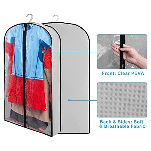 Eindas 4 Pack Clothes Covers with Zip, 40'' (102cm) Garment Bags Storage Gusseted Suit Protector Breathable Hanging Bag Jacket Coat for Wardrobe (4Pack-100CM) — view 4
