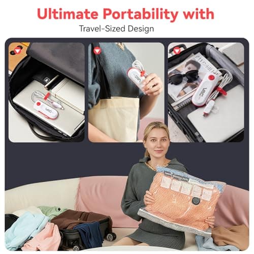 VACKFOX 12 Pack Vacuum Bags for Travel with USB & TYPE C Pump,Compression Packing Cubes for Luggage,Carry-on Space Saver Vacuum Seal Bags&Vacuum Storage Bags for Vacation(Red) — view 6