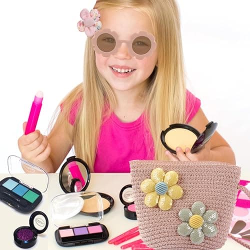 DAVBNM Cute Floral Straw Crossbody Bags Girl Shoulder Bag Girls Handbags Toddler Handbag, Braided Floral Princess Bag Woven Straw Bags + Flower Sunglasses & Floral Headbands for Shopping School Travel — view 3