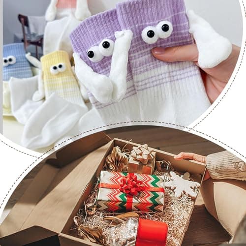 3 Pairs Magnetic Socks That Hold Hands Set, 3D Doll Funny Socks Couple Gifts, Bright Colors and Eye Catching Designs, Funny Gifts for Friends Family or Couples (Purple Pink Blue) — view 2