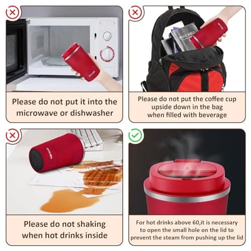 Aolieh Travel Mug 380 ml, Insulated Coffee Cup with Lid, Reusable Stainless Steel Thermal Cup for Coffee, Tea & Cold Drinks, Leak-Resistant Double-Walled Travel Mug, Red — view 3