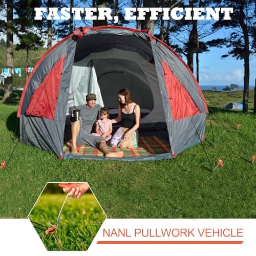 OFFOF 12 Pack Heavy Duty Metal Tent Pegs – Rotating Rock Pegs with Thread, Ground Anchors for Camping, Includes Drill Adapter & Nail Puller, Durable Steel Stakes for Garden, Canopies & Outdoor(orange) — view 6