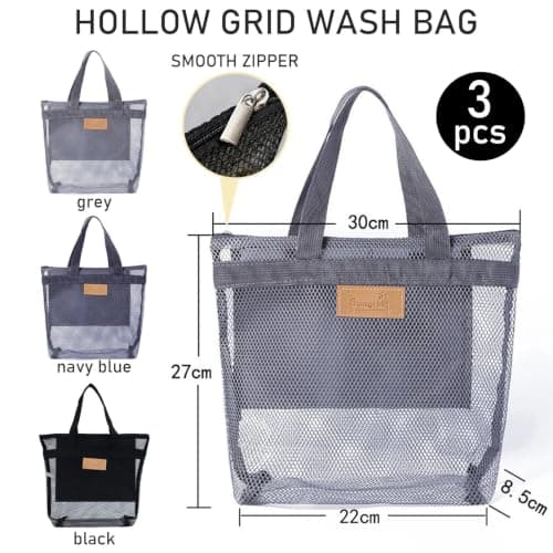 WSXQAZ 3 Pieces Mesh Shower Bag, Mesh Shower Caddy Bags, Toiletry Bags, mMesh Wash Bag, Toiletries Bagg, Quick-Dry Portable Gym Travel Tote with Zipper for Swimming, Camping, College Dorms, Beach — view 2