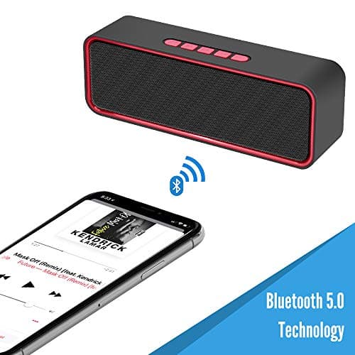 Kolaura Portable Wireless Speaker, Bluetooth 5.0 Speaker with 3D Stereo HiFi Bass, 1500mAh Battery, 12 Hour Playtime (Red) — view 3