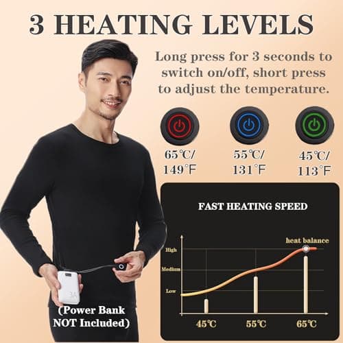 TOVCHEI Heated Thermal Underwear for Men 40 Heating Zones APP Control Electric Heated Base Layer Top & Bottom,Black,S — view 3