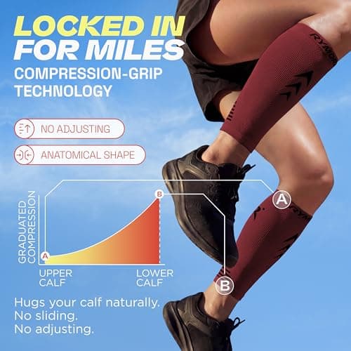 Rymora Calf Compression Sleeves for Men & Women (Ideal for Sports, Running, Shin Splints & More) (One Pair) (Burgundy) (Medium) [M] — view 6