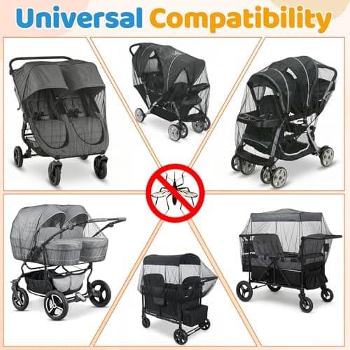 Mosquito Net for Pram, Universal, Black Tandem — view 3
