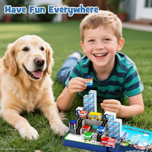 Magnetic Blocks Travel Toy Boys : 49pcs City Traffic Iron Case Road Set — view 3