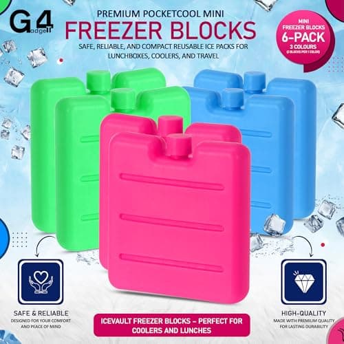 G4GADGET 8cm Freezer Blocks Pack of 6 | Reusable Ice Packs for Lunch Boxes, Cooler Bags, Picnic, Travel, Camping & Outdoor Activities | Quick Freeze Design — view 2