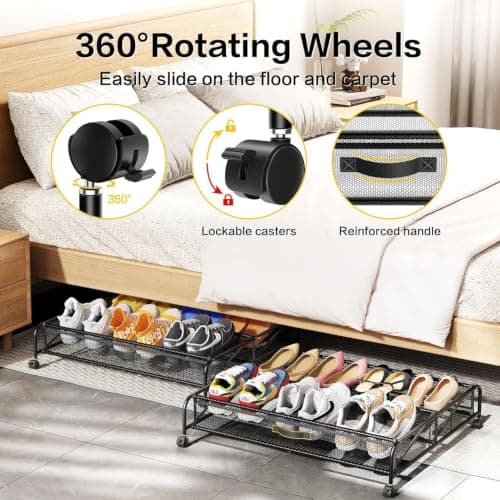 Under Bed Shoe Storage Organiser with Wheels, Rolling Underbed Storage — view 2