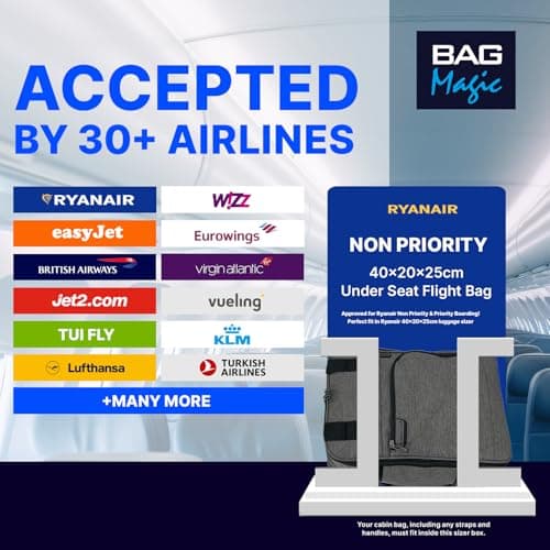 Bordlite RyanAir Approved Cabin Holdall on Wheels, Extendable Handle, Multi Pocket Twill Travel Bag - 40x25x20cm - Grey — view 3