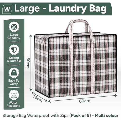 Zuvo Large Laundry Bags 5 Pack with Zips, Woven Moving and Storage Bag Set — view 2