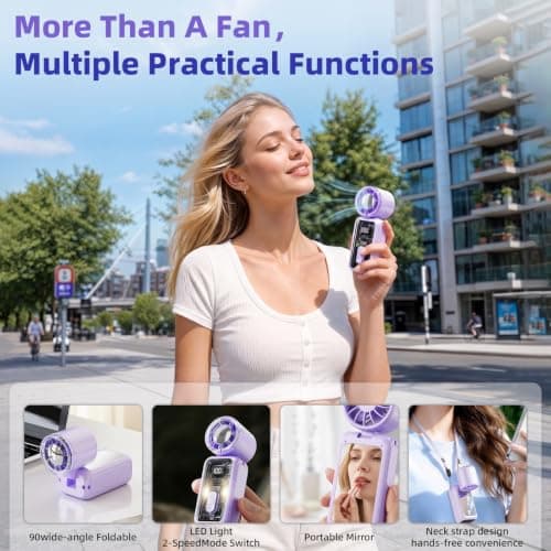 Portable Handheld Turbo Fan, 199 Speeds Rechargeable Mini Hand Held Fans with Digital Display & LED Light, Small Battery Powered Folding Personal Fan, Desk Pocket Fan for Travel Holiday Essentials — view 6