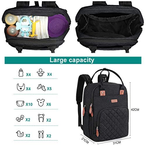 NUBILY Baby Changing Backpack Rucksack Changing Bag with Insulated Pockets Water Resistant Large Nappy Bag Diaper Back Pack for Dad and Mom Black — view 5