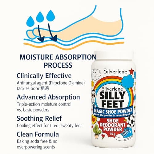Silly Feet Shoe & Foot Deodorant Powder - Hypoallergenic, Antifungal Talc with Puff Applicator – Sweat Absorbing, Odor Control for Work Boots, Sneakers, Gym Shoes – Travel Size 75g — view 4