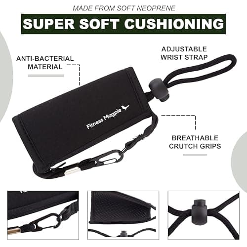Fitness Magpie Neoprene Crutches Handle Pads – Comfortable Anti Slip Hand Grip with Wrist Strap Technology – Pair of Cushion Crutch Pads for Walking Sticks UK (Black) — view 2