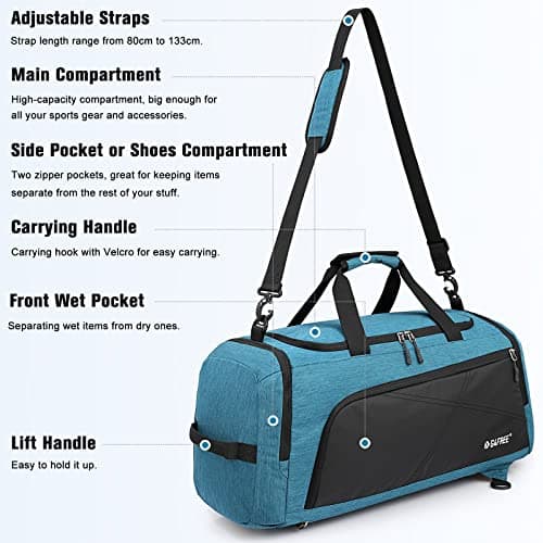 G4Free 3-in-1 Gym Duffle Bag Men Women, 45L Waterproof Sports Bag Backpack with Wet Pocket & Shoes Compartment, Travel Weekender Overnight Duffel Bag — view 3