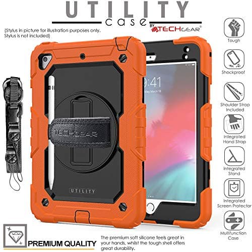 TECHGEAR UTILITY Case fits Apple iPad Mini 5th Gen 2019 / iPad Mini 4 Tough Rugged HEAVY DUTY Armour Shockproof Protect Case 360 Degree Rotating Stand, Hand Strap and Shoulder Strap Case - Orange — view 2