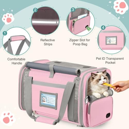 BTNEEU Soft Sided Cat Carrier Bag Airline Approved Large Pet Carrier Portable Dog Carrier Ventilated Foldable Pet Travel Carriers Bag For Cats/Small Dog With Shoulder Strap & Washable Mat (Pink) — view 4