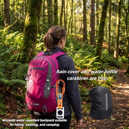 ROSSRORE 40L Hiking Backpack, Lightweight Water Resistant Travel Backpack with Rain Cover, Breathable Multi-Compartment Rucksack for Men Women Outdoor Camping Trekking Cycling 0.93 lb RED — view 2