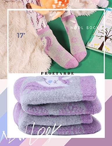 Merino Wool Socks for Kids Boys Toddlers Girls Thick Thermal Warm Winter Stocking Fillers Kids Walking Socks for Girls Boys Heavy Cosy Crew Hiking Boot Gift Unicorn Socks 6 Pack(Unicorn,4-7 Y) — view 6