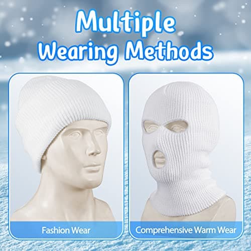 BBTO 1 Pcs 3 Hole Knitted Balaclava, Thermal Winter, White — view 5