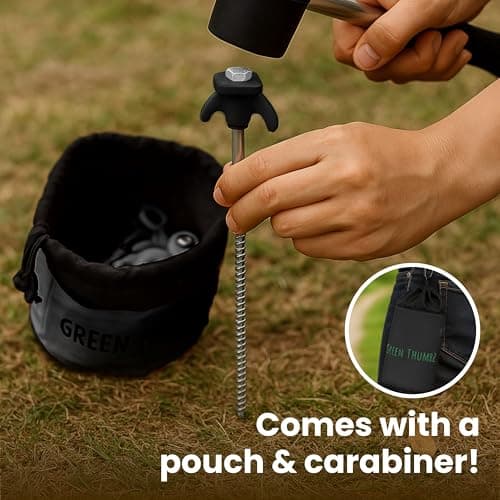 Heavy Duty Tent Pegs - 22cm x 20 Pack Black Hard Ground Tent Pegs with Storage Bag, Carabiner, Rubber Rings, Socket Bit and Mallet - Galvanized Camping Pegs for Outdoor — view 4